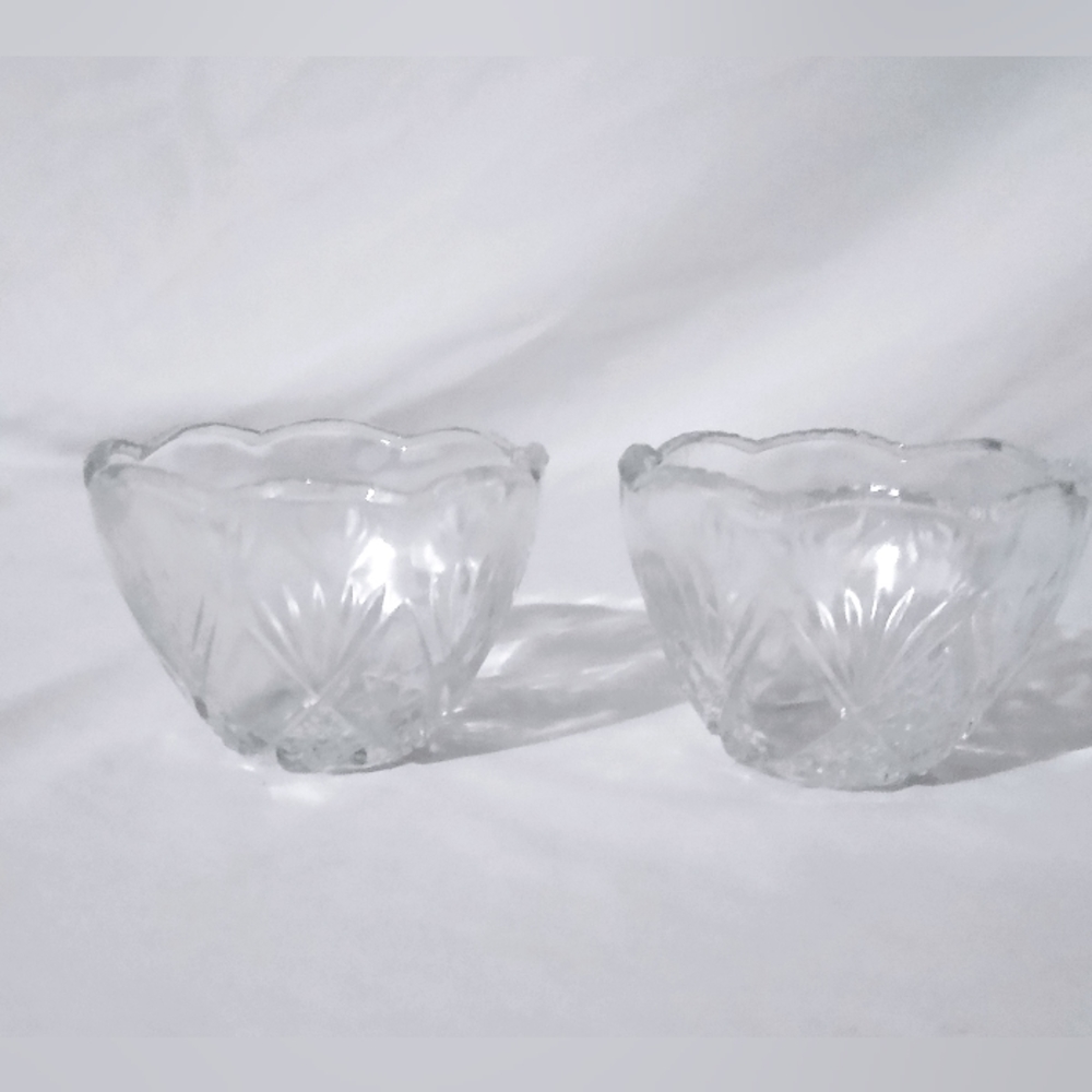Indonesian Two (2) Candy/Miscellaneous Dishes With Scalloped Rims Clear